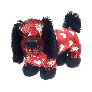New Valentine's Day Red and Black Sequined Dachshund Plush Toy, 21" x 11"